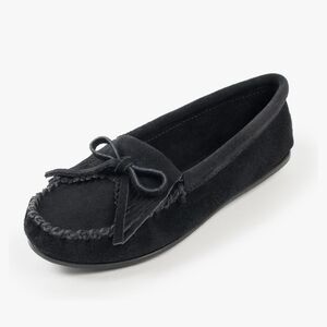 Minnetonka Black Suede Kilty Moccasin Size 8